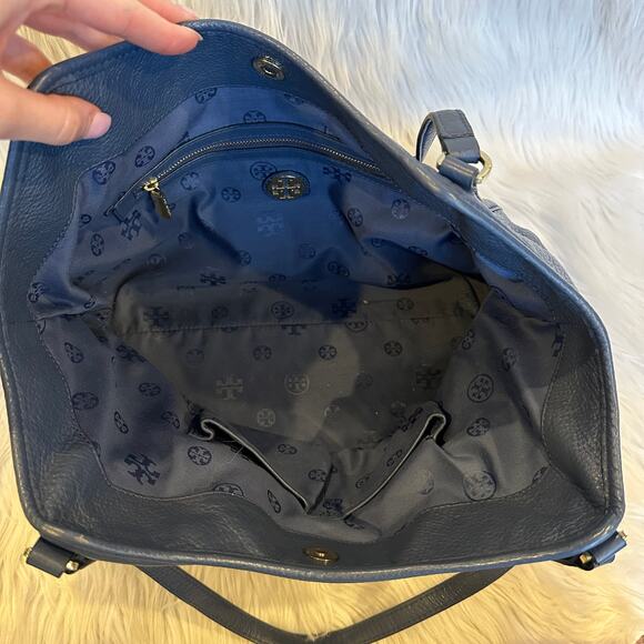 Tory Burch Amanda Pebbled Leather Easy Tote Bag Shoulder Bag Night Sky Blue - Picture 9 of 10